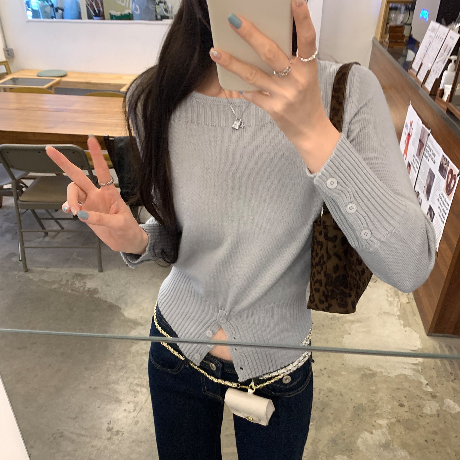 Chic  Fitted Buttoned Slim-Fit Knit Top for Women, Short Length, Long Sleeve